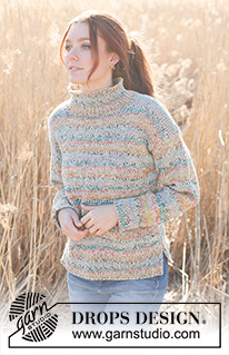 Confetti Sprinkles / DROPS 235-28 - Strikket bluse i 2 tråde DROPS Fabel. Arbejdet strikkes nedefra og op, i glatstrik med høj hals. Størrelse XS - XXL.