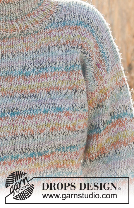 Confetti Sprinkles / DROPS 235-28 - Strikket bluse i 2 tråde DROPS Fabel. Arbejdet strikkes nedefra og op, i glatstrik med høj hals. Størrelse XS - XXL.