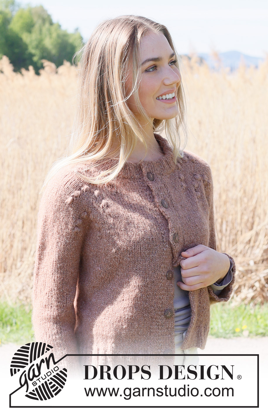 Winter Berry Cardigan / DROPS 235-29 - Knitted jacket in DROPS Air. The piece is worked top down with raglan, bobbles and double bands. Sizes S - XXXL.