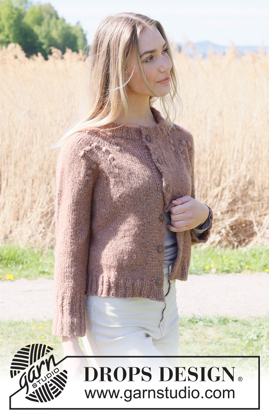 Winter Berry Cardigan / DROPS 235-29 - Knitted jacket in DROPS Air. The piece is worked top down with raglan, bobbles and double bands. Sizes S - XXXL.