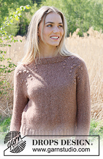 Winter Berry / DROPS 235-30 - Pulôver tricotado de cima para baixo, com cavas raglan e borbotos, em DROPS Air. Do S ao XXXL.