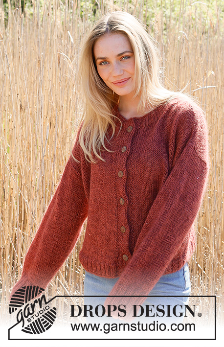 Crimson Moon Cardigan / DROPS 235-31 - Knitted oversized jacket in DROPS Nord and DROPS Kid-Silk. Piece is knitted bottom up in stocking stitch and double knitted band. Size: S - XXXL