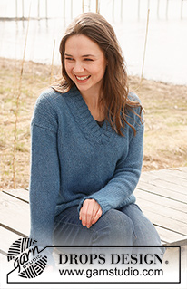 Rivière / DROPS 235-34 - Knitted sweater in DROPS Alpaca and DROPS Kid-Silk. The piece is worked bottom up with V-neck. Sizes XS - XXXL.