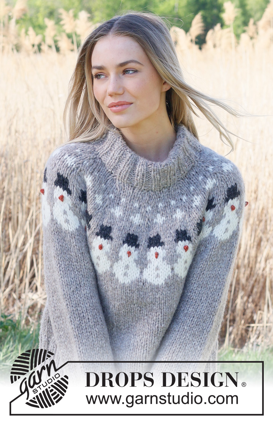 Snowman Time Sweater / DROPS 235-38 - Knitted jumper in 1 strand DROPS Wish or 2 strands DROPS Air. Piece is knitted top down with double neck edge, round yoke and multi-coloured pattern with snowmen. Size: S - XXXL