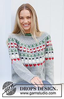Christmas Time Sweater / DROPS 235-39 - Ylhäältä alas neulottu pusero DROPS Karisma-langasta. Työssä on kaarroke, kirjoneuletta, tonttukuvioita, joulukuusikuvioita, lumiukkokuvioita ja sydänkuvioita. Koot S-XXXL. Teema: Joulu.