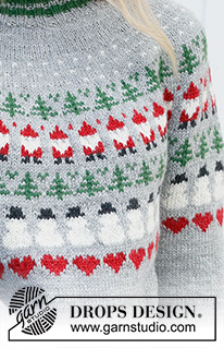 Christmas Time Sweater / DROPS 235-39 - Ylhäältä alas neulottu pusero DROPS Karisma-langasta. Työssä on kaarroke, kirjoneuletta, tonttukuvioita, joulukuusikuvioita, lumiukkokuvioita ja sydänkuvioita. Koot S-XXXL. Teema: Joulu.