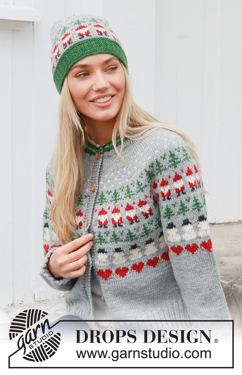 Christmas Time Cardigan / DROPS 235-40 - Knitted jacket in DROPS Karisma. The piece is worked top down, with round yoke and coloured pattern of Santa, Christmas tree, snowman and heart. Sizes S - XXXL. Theme: Christmas.