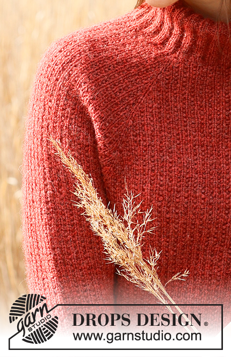 Warm Blush / DROPS 235-6 - Ylhäältä alas neulottu pusero DROPS Sky-langasta. Työssä on kaksinkertainen pääntien reunus, raglanlinjat ja helmijoustinneuletta. Koot S-XXXL.