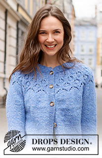Rain Romance Jacket / DROPS 236-13 - DROPS Air lõngast ülevalt alla kootud pitsmustriga ümara passega ja topeltkaelusega kardigan suurustele S kuni XXXL