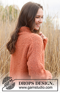Marmalade / DROPS 236-23 - Pulovr se zešikmenými náramenicemi pletený shora dolů z příze DROPS Brushed Alpaca Silk. Velikost S - XXXL.