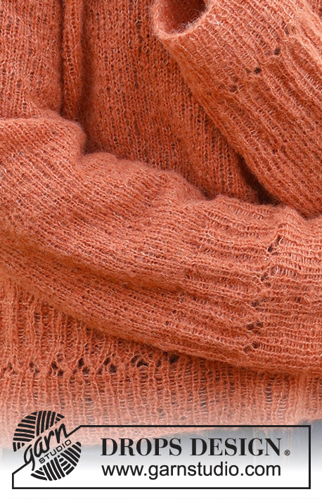 Marmalade / DROPS 236-23 - Pulovr se zešikmenými náramenicemi pletený shora dolů z příze DROPS Brushed Alpaca Silk. Velikost S - XXXL.