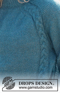 Cabled Bliss / DROPS 236-25 - Ylhäältä alas neulottu pusero 2-kertaisesta DROPS Kid-Silk -langasta. Työssä on kaksinkertainen pääntien reunus, satulaolkapäät ja palmikoita. Koot S-XXXL.