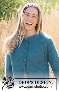 Cabled Bliss Cardigan / DROPS 236-26 - Strikket cardigan i 2 tråde DROPS Kid-Silk. Arbejdet strikkes oppefra og ned med dobbelt halskant, sadelskulder og snoninger. Størrelse S - XXXL.