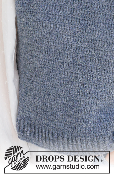 Evening Lakeside Vest / DROPS 236-31 - Crocheted vest in DROPS Sky. The piece is worked bottom up with relief-pattern and split in the sides. Sizes S - XXXL.