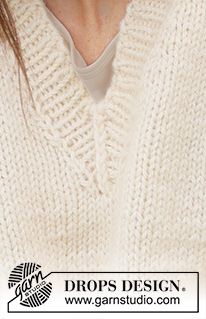 Country Cream / DROPS 236-35 - Pull tricoté de bas en haut avec 1 fil DROPS kid-Silk et 1 fil DROPS Big Merino / 1 fil DROPS Alaska. Se tricote en jersey avec col V. Du XS au XXL.