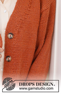 Glazed Orange / DROPS 236-37 - Alhaalta ylös neulottu jakku DROPS Karisma- ja DROPS Kid-Silk -langoista. Työssä on sileää neuletta, V-aukko ja kaksinkertaiset etureunat. Koot XS - XXL.