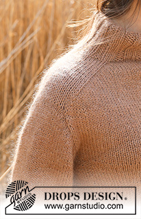 Salted Caramel / DROPS 236-7 - Ylhäältä alas neulottu pusero DROPS Puna- ja DROPS Kid-Silk -langoista. Työssä on satulaolkapäät ja sileää neuletta. Koot S-XXXL.