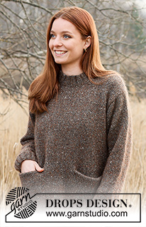 Autumn Woods / DROPS 236-8 - Neulottu pitkä pusero DROPS Soft Tweed- ja DROPS Kid-Silk -langoista. Työssä on sileää neuletta ja taskut. Koot XS - XXL.