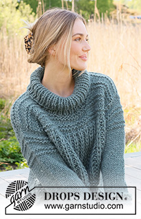 Rain Chain / DROPS 236-9 - Knitted jumper in 1 strand DROPS Wish or 2 strands DROPS Air. The piece is worked bottom up with English rib, open garter stitch and split in the sides. Sizes S - XXXL.