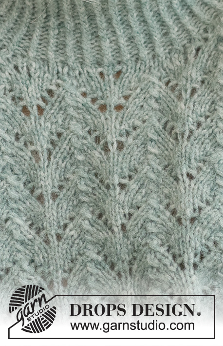 Forest Embrace / DROPS 237-1 - Knitted jumper in DROPS Air. The piece is worked bottom up, with lace pattern, split in the sides and high neck. Sizes S - XXXL.