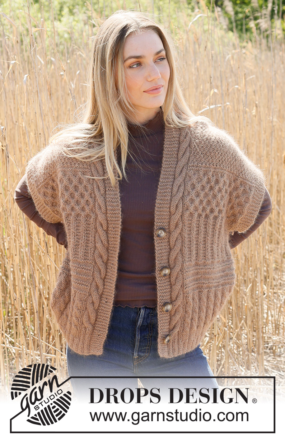 Cracked Walnuts Vest / DROPS 237-10 - Knitted vest in DROPS Kid-Silk and DROPS Puna / DROPS Merino Extra Fine. Piece is knitted bottom up with textured pattern, ridges, cables and rib. Size XS – XXL.