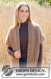 Cracked Walnuts Vest / DROPS 237-10 - Knitted vest in DROPS Kid-Silk and DROPS Puna / DROPS Merino Extra Fine. Piece is knitted bottom up with textured pattern, ridges, cables and rib. Size XS – XXL.