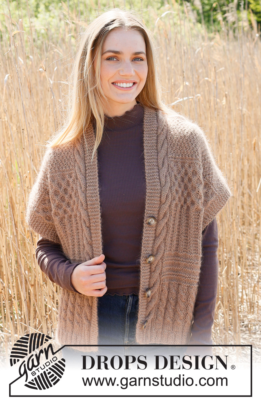 Cracked Walnuts Vest / DROPS 237-10 - Knitted vest in DROPS Kid-Silk and DROPS Puna / DROPS Merino Extra Fine. Piece is knitted bottom up with textured pattern, ridges, cables and rib. Size XS – XXL.