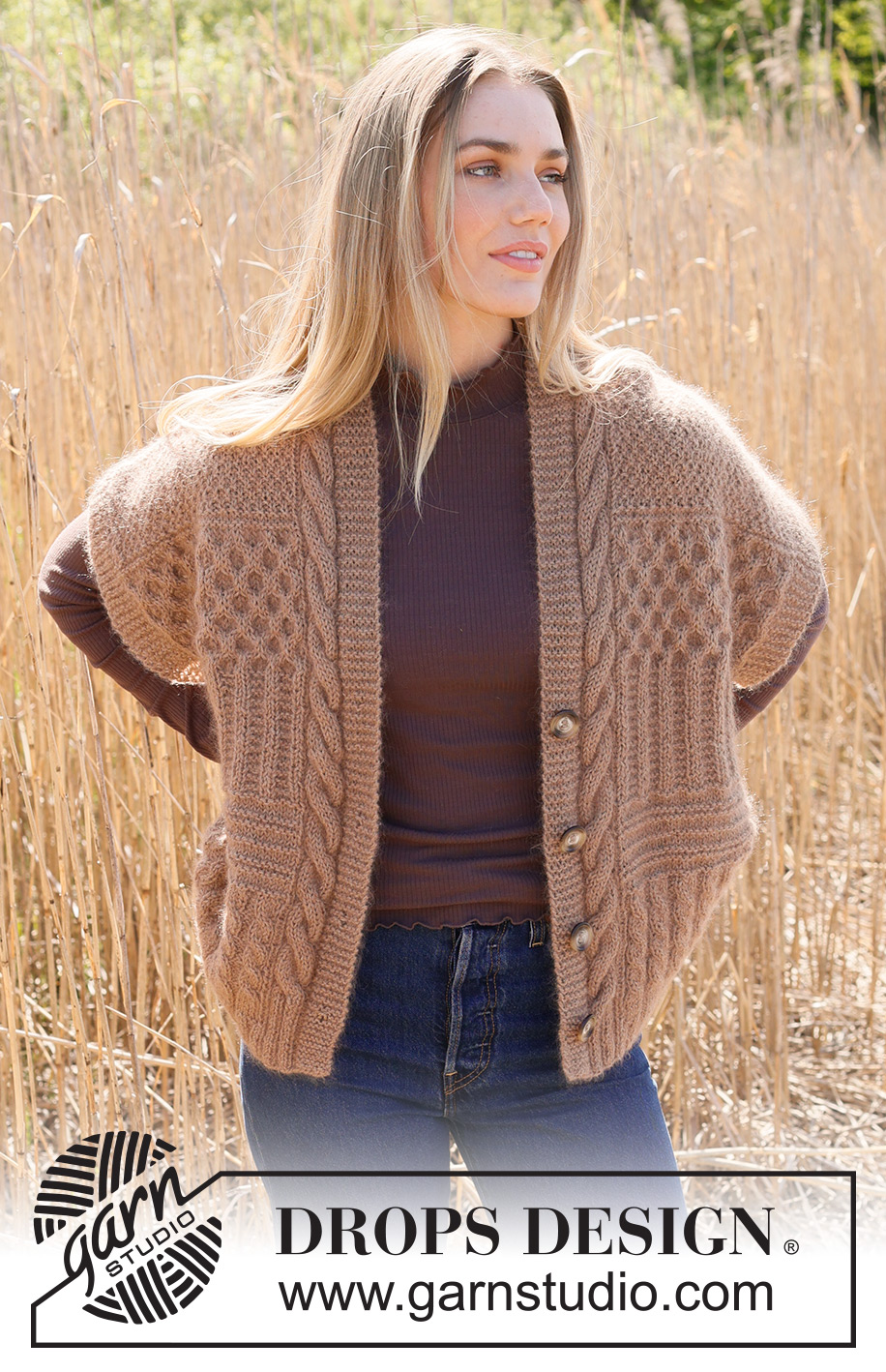 Cracked Walnuts Vest / DROPS 237-10 - Knitted vest in DROPS Kid-Silk and DROPS Puna / DROPS Merino Extra Fine. Piece is knitted bottom up with textured pattern, ridges, cables and rib. Size XS – XXL.