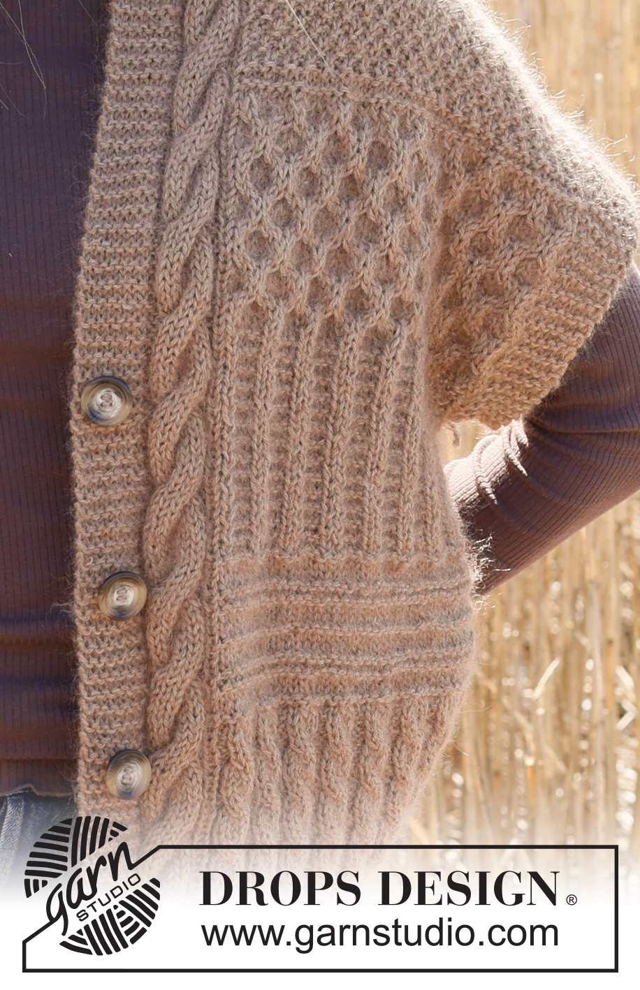 Cracked Walnuts Vest / DROPS 237-10 - Knitted vest in DROPS Kid-Silk and DROPS Puna / DROPS Merino Extra Fine. Piece is knitted bottom up with textured pattern, ridges, cables and rib. Size XS – XXL.