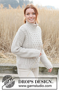 Sweet Honeycomb Jumper / DROPS 237-11 - Pull tricoté de bas en haut avec col montant, point rayons de miel, point de blé et torsades, en DROPS Alaska. Du S au XXXL