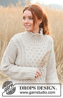 Sweet Honeycomb Jumper / DROPS 237-11 - Pull tricoté de bas en haut avec col montant, point rayons de miel, point de blé et torsades, en DROPS Alaska. Du S au XXXL