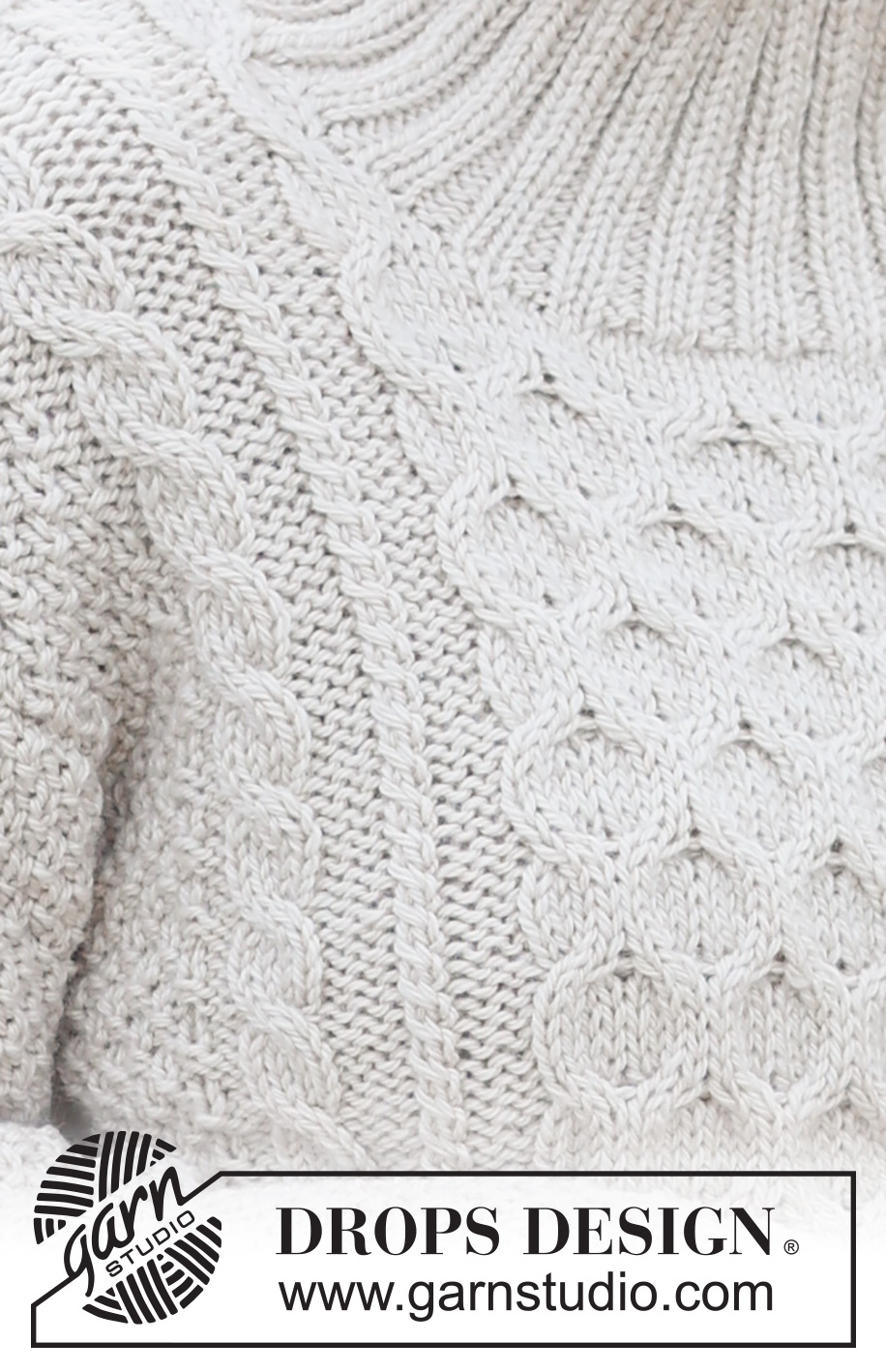 Sweet Honeycomb Jumper / DROPS 237-11 - Pull tricoté de bas en haut avec col montant, point rayons de miel, point de blé et torsades, en DROPS Alaska. Du S au XXXL