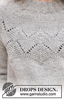 Silver Diamond / DROPS 237-13 - Pull tricoté de bas en haut, avec empiècement arrondi et point ajouré, en DROPS Alpaca et DROPS Kid-Silk. Du S au XXXL.