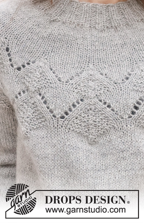 Silver Diamond / DROPS 237-13 - Pull tricoté de bas en haut, avec empiècement arrondi et point ajouré, en DROPS Alpaca et DROPS Kid-Silk. Du S au XXXL.