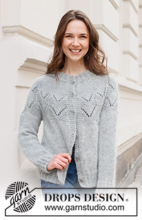 Silver Diamond Cardigan / DROPS 237-14 - Strikket cardigan i DROPS Alpaca og DROPS Kid-Silk. Arbejdet strikkes nedenfra og op med rundt bærestykke og hulmønster. Størrelse S - XXXL.