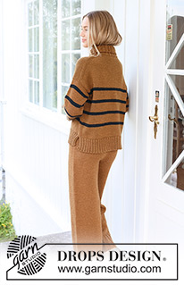 Comfy Caramel Trousers / DROPS 237-15 - Ylhäältä alas neulotut housut DROPS Alaska-langasta. Työssä on sileää neuletta. Koot S-XXXL.