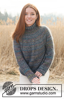 Sherwood Forest / DROPS 237-18 - Strikket bluse i DROPS Fabel og DROPS Kid-Silk. Arbejdet strikkes oppefra og ned, med rundt bærestykke, striber og glatstrik. Størrelse XS - XXL.