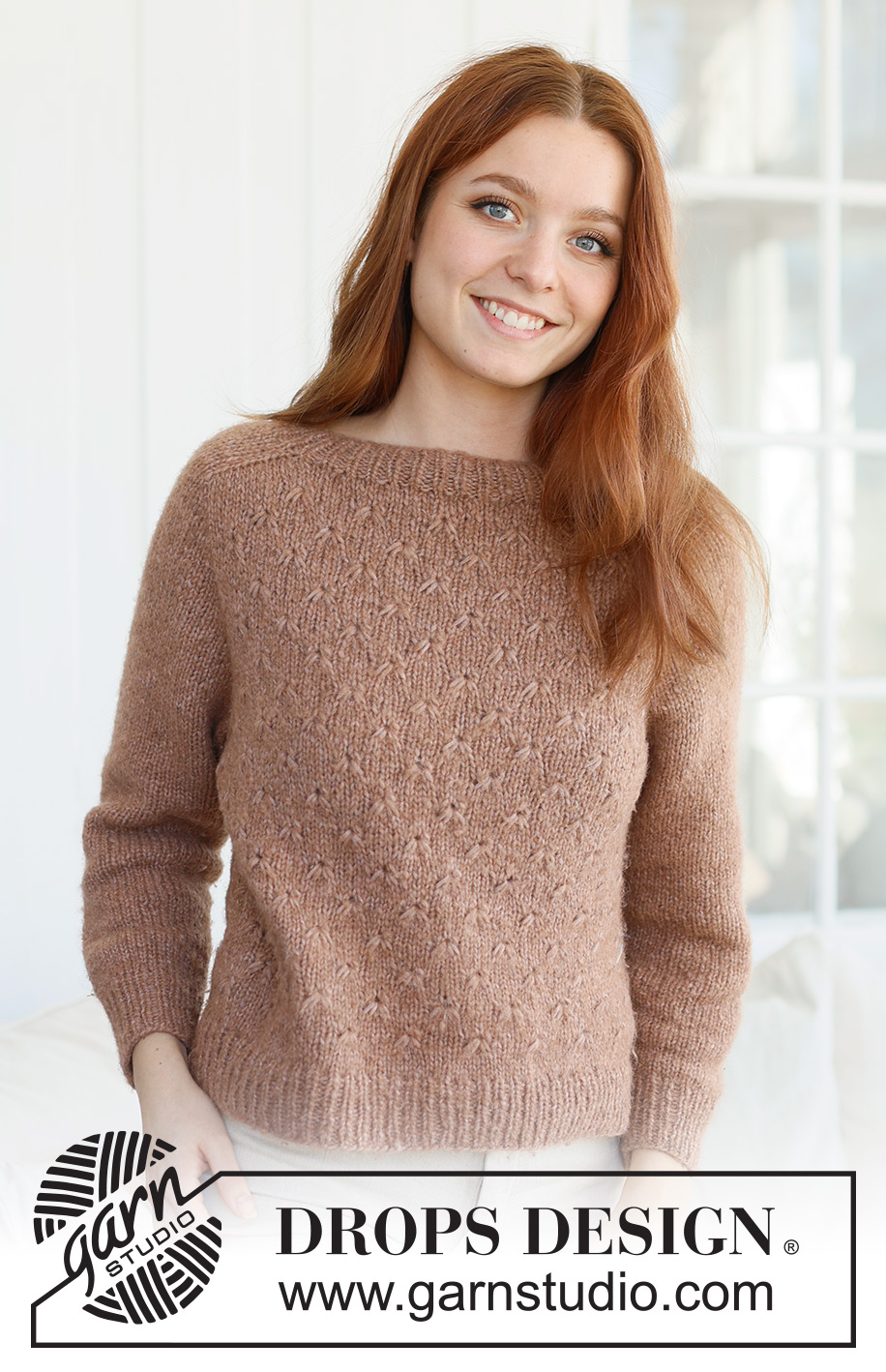 Country Spice / DROPS 237-19 - Knitted jumper in DROPS Air. Piece is knitted top down with saddle shoulders and relief pattern. Size: S - XXXL