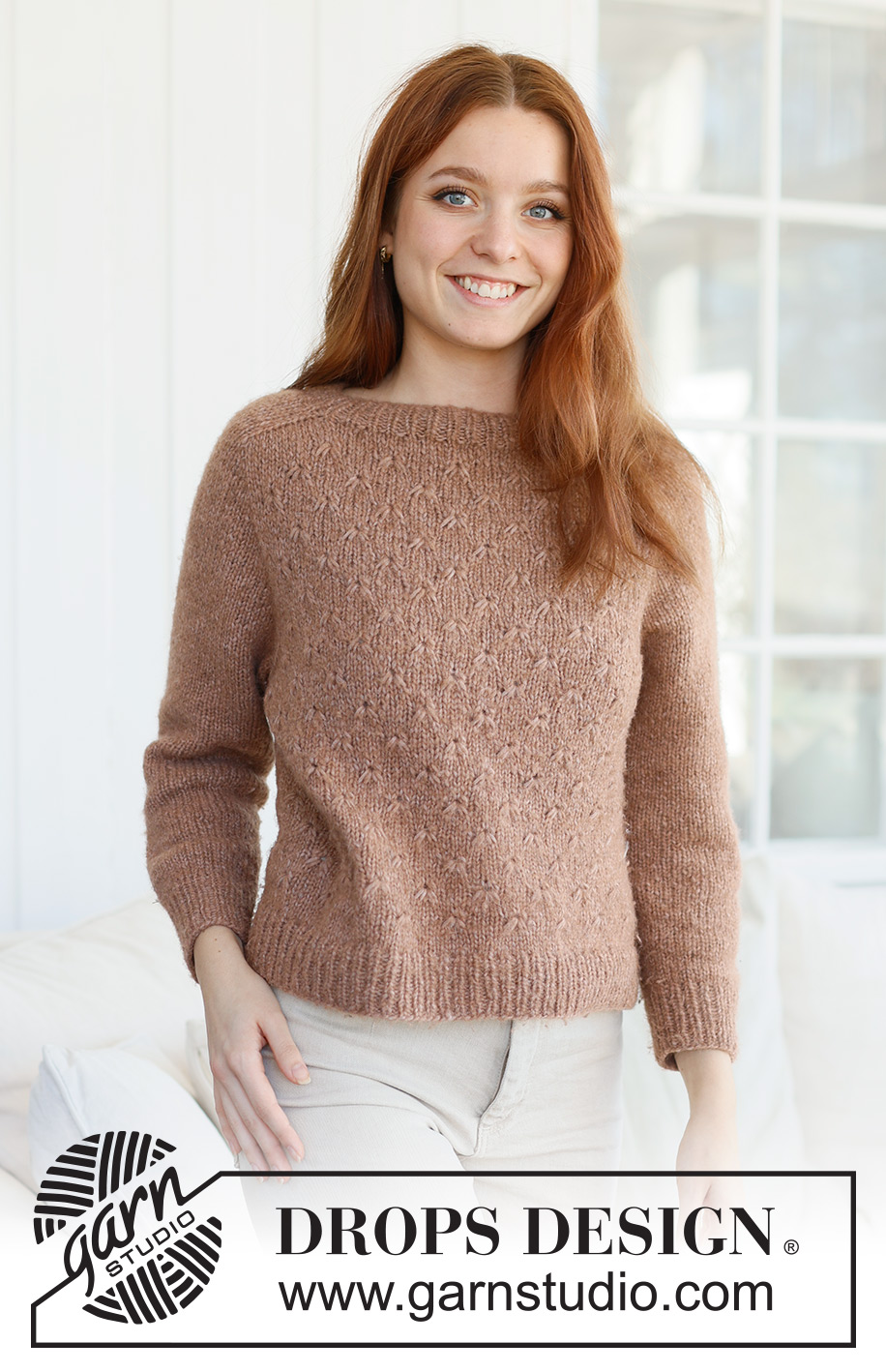 Country Spice / DROPS 237-19 - Knitted jumper in DROPS Air. Piece is knitted top down with saddle shoulders and relief pattern. Size: S - XXXL
