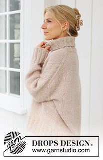 Sweet Weekend / DROPS 237-2 - Sweter na drutach, przerabiany od góry do dołu, dżersejem, z obniżoną linią ramion / ramiona europejskie i golfem, 1 nitką DROPS Soft Tweed i 2 nitkami DROPS Kid-Silk. Od S do XXXL.