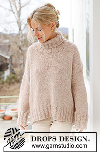 Sweet Weekend / DROPS 237-2 - Sweter na drutach, przerabiany od góry do dołu, dżersejem, z obniżoną linią ramion / ramiona europejskie i golfem, 1 nitką DROPS Soft Tweed i 2 nitkami DROPS Kid-Silk. Od S do XXXL.