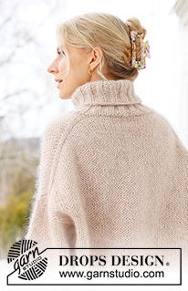 Sweet Weekend / DROPS 237-2 - Sweter na drutach, przerabiany od góry do dołu, dżersejem, z obniżoną linią ramion / ramiona europejskie i golfem, 1 nitką DROPS Soft Tweed i 2 nitkami DROPS Kid-Silk. Od S do XXXL.