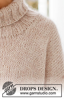 Sweet Weekend / DROPS 237-2 - Sweter na drutach, przerabiany od góry do dołu, dżersejem, z obniżoną linią ramion / ramiona europejskie i golfem, 1 nitką DROPS Soft Tweed i 2 nitkami DROPS Kid-Silk. Od S do XXXL.