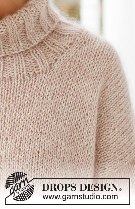 Sweet Weekend / DROPS 237-2 - Sweter na drutach, przerabiany od góry do dołu, dżersejem, z obniżoną linią ramion / ramiona europejskie i golfem, 1 nitką DROPS Soft Tweed i 2 nitkami DROPS Kid-Silk. Od S do XXXL.