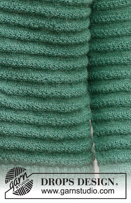 Green Harmony / DROPS 237-23 - Gestrickter Pullover in DROPS Nord. Die Arbeit wird von oben nach unten mit Raglan, Strukturmuster und doppelter Halsblende gestrickt. Größe S - XXXL.