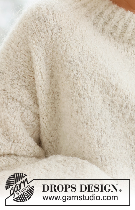 Edeltraut / DROPS 237-27 - Strikket genser i DROPS Alpaca Bouclé og DROPS Kid-Silk. Arbeidet strikkes nedenfra og opp i glattstrikk med splitt i sidene, dobbel halskant og kanter i vrangbord. 
Størrelse XS - XXL.
