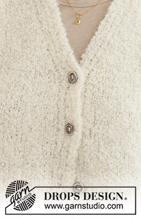 Snuggly Hug / DROPS 237-28 - Knitted jacket in DROPS Alpaca Bouclé and DROPS Kid-Silk. Piece is knitted bottom up in stocking stitch with vents in the sides, V-neck and edges in rib. Size XS – XXL.