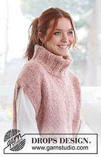 Pink Salt Vest / DROPS 237-3 - Strikket vest i DROPS Air og DROPS Brushed Alpaca Silk. Arbejdet strikkes oppefra og ned i glatstrik med europæisk skulder / skrå skulder og høj hals. Størrelse S - XXXL.
