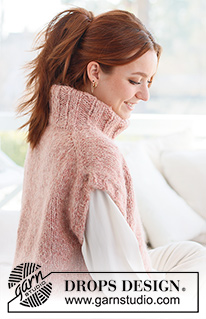 Pink Salt Vest / DROPS 237-3 - Strikket vest i DROPS Air og DROPS Brushed Alpaca Silk. Arbejdet strikkes oppefra og ned i glatstrik med europæisk skulder / skrå skulder og høj hals. Størrelse S - XXXL.
