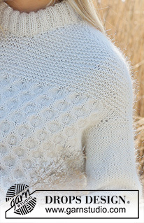 Snowy Bee / DROPS 237-30 - Knitted jumper in DROPS Puna and DROPS Kid-Silk. Piece is knitted top down with honeycomb pattern and garter stitch. Size: S - XXXL